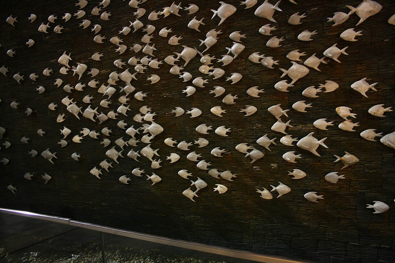Wall of fish sculptures in Al Shaheed Park thumbnail