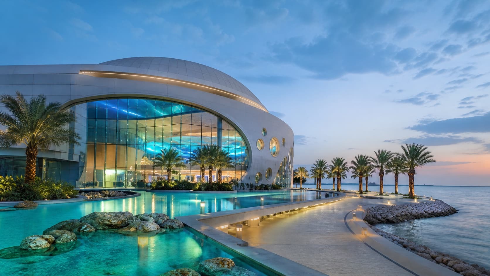 AI-generated waterfront discovery centre inspired by Kuwait Scientific Center